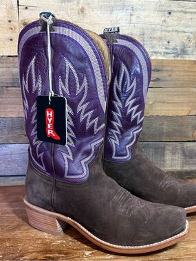 Hyer Leather Cowboy Boots - Hyer Boots Brown Suede and Purple Leather West